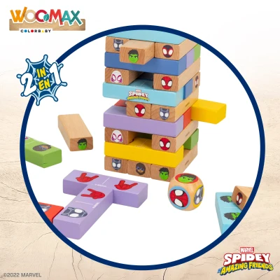 Juego de Bloques de Madera 2 en 1 Spidey, 11x8x27 Cm, Multicolor