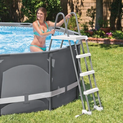Escalera de Seguridad para Piscina Elevada, 172x124x122 Cm, Gris