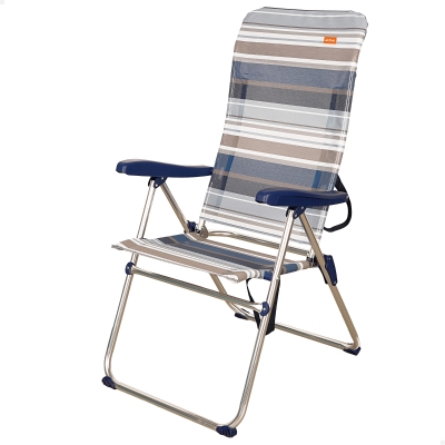 Silla Playa Plegable Alta 5 Posiciones, 47x67x110 Cm, Azul y Gris