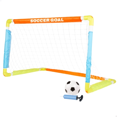 Portería de Fútbol Infantil Plegable con Mini Balón y Piquetas, 100x60x60 Cm, Naranja, Azul y Verde