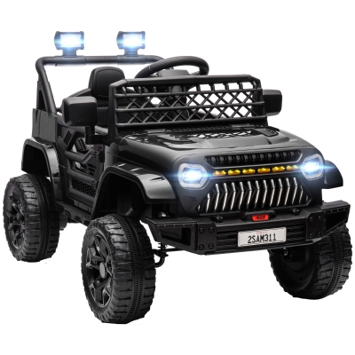 AIYAPLAY Coche Eléctrico para Niños con Batería 12V Mando a Distancia Velocidad Ajustable USB Faros Bocina Negro
