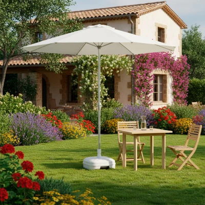 Base para Sombrilla Cuadrada con Rosca Ajustable para Mástil 33-48 Mm, 56x56x40 Cm, Blanco