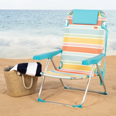 Silla Plegable Playa Aluminio Antivuelco 5 Posiciones, 48x60x90 Cm, Rayas Multicolor