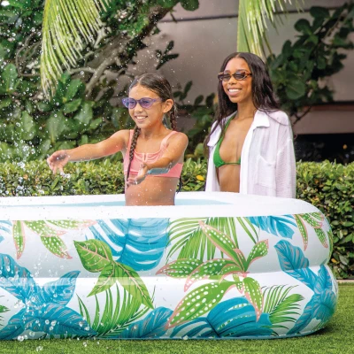 Piscina Hinchable Estampada Tropical, 229x152x48 Cm, Verde y Azul