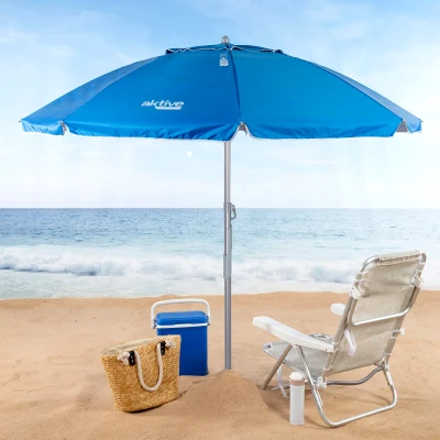 Sombrilla Playa Antiviento 8 Varillas Fibra de Vidrio, 210x195x225 Cm, Azul