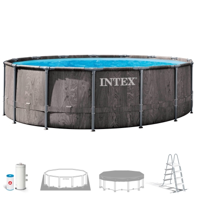 Piscina Desmontable Redonda INTEX Prisma Frame Greywood con Depuradora, 457x122 Cm, Gris