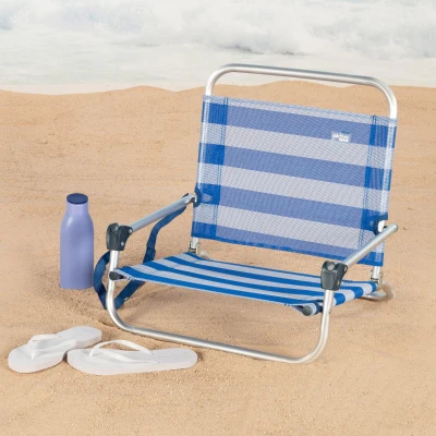 Silla Plegable de Playa Aktive, Ultraligera con Asa de Hombro, 54x8x52 Cm, Azul y Blanco