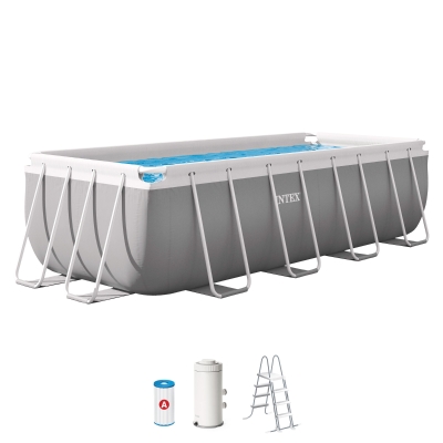 Piscina Desmontable Rectangular Prism Frame con Depuradora, 400x200x122 Cm, Gris Claro