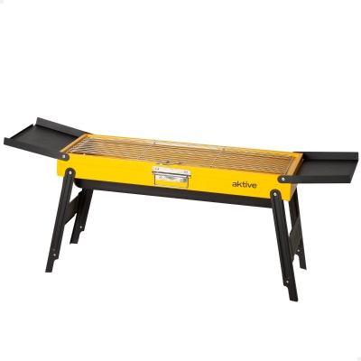 Barbacoa Plegable de Carbón, Bandejas Laterales, 89x22x32 Cm, Negro