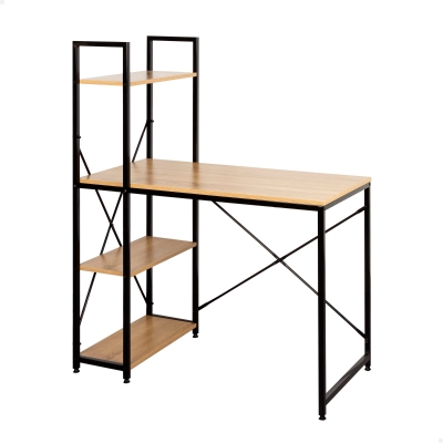 Escritorio Max Home Madera y Acero con Estantería Integrada, 100x52x120 Cm, Negro
