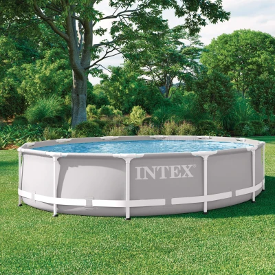 Piscina Desmontable Redonda Intex Prism Frame con Depuradora, 366x76 Cm, Gris