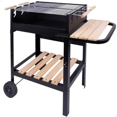 Barbacoa de Carbón Portátil Doble Parrilla Regulable, 100,5x40x88,5 Cm, Negro