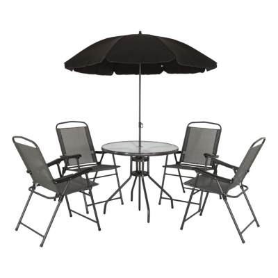 Conjunto de Jardín Aktive Garden Mesa 80x70,5 Cm 4 Sillas Plegables Sombrilla 170 Cm, Negro