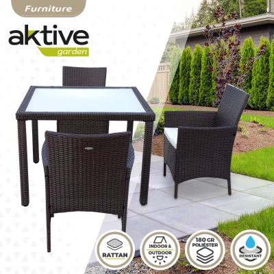 Set Muebles de Terraza Ratán Sintético 4 Sillas y Mesa Cuadrada, 100x100x75 Cm, Marrón