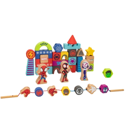 Bloques de Madera Spidey Apilables y Enlazables 33 Piezas, 31x4x28 Cm, Multicolor