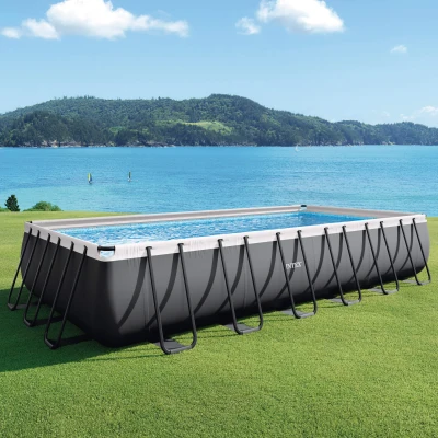 Piscina Desmontable Rectangular Ultra XTR Frame Depuradora de Arena, 732x366x132 Cm, Gris Oscuro