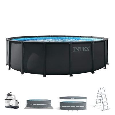 Piscina Elevada Redonda con Depuradora de Arena, 488x122 Cm, Gris Oscuro