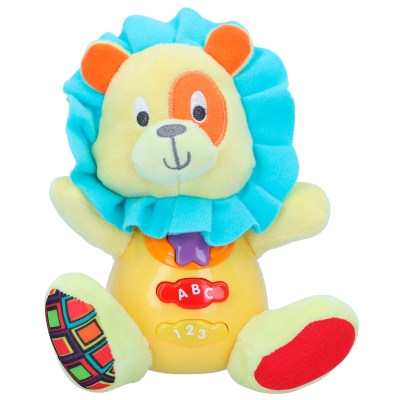 Peluche León Interactivo con Luz y Sonido, 15x9x15 Cm, Amarillo