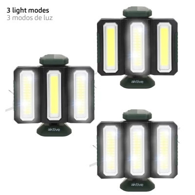 Foco LED Exterior Aktive Triple 1500 Lúmenes con Base Imantada y Powerbank, 10x10x20 Cm, Negro