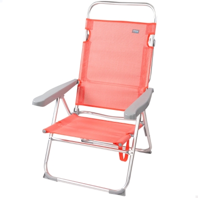 Silla Baja Plegable Reclinable con Estructura de Aluminio, 48x57x100 Cm, Coral