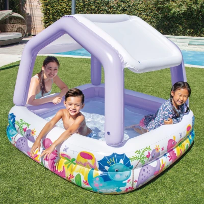 Piscina Hinchable Infantil con Toldo Extraíble, 157x157x122 Cm, Blanco y Lila