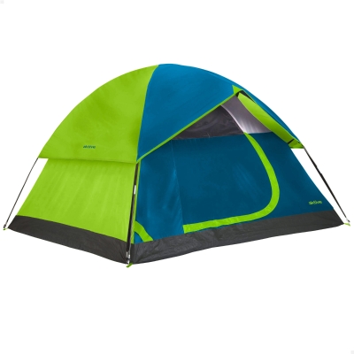 Tienda de Campaña Iglú 4 Personas Doble Techo, 240x210x130 Cm, Verde Fosforito, Azul, Gris y Negro