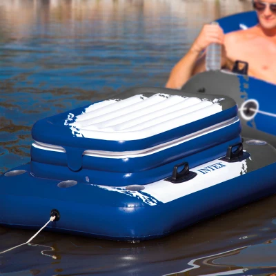 Nevera Hinchable Flotante Capacidad 45 L, 97x122 Cm, Azul/Blanco/Gris
