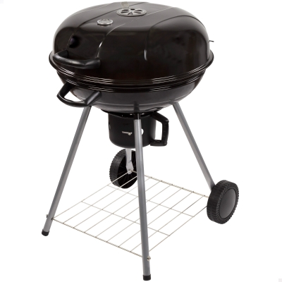 Barbacoa de Carbón Portátil con Tapa y Termómetro, 57x57x86 Cm, Negro