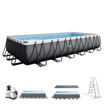 Piscina Desmontable Rectangular Ultra XTR Frame Depuradora de Arena, 732x366x132 Cm, Gris Oscuro