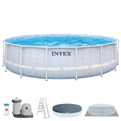Piscina Desmontable Circular INTEX Prism Frame Premium, 488x488x122 Cm, Gris Claro