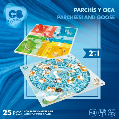 Juego Parchís y Oca de Madera Reversible 2 en 1, 27x5,3x27 Cm, Madera Natural