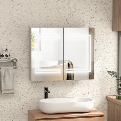 kleankin Armadietto Bagno con Specchio LED e Anti-appannamento