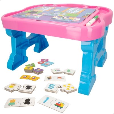 Mesa Infantil Peppa Pig con Pizarra, 10 Juegos Educativos y Almacenamiento, 59x13x39 Cm, Rosa y Azul