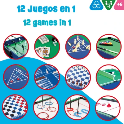 Mesa Multijuegos 12 en 1 con Billar y Futbolín, 104x57,5x69 Cm, Verde
