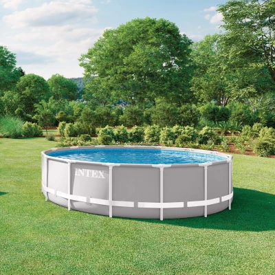 Piscina Redonda Desmontable Prisma Frame con Depuradora, 457x457x107 Cm, Gris Claro