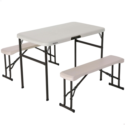 Conjunto Plegable Mesa y 2 Bancos Lifetime Ultrarresistente, 107x61x74 Cm, Gris