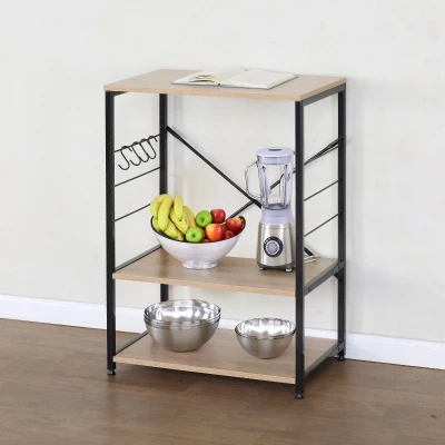 Mueble Auxiliar Cocina Acero y Melamina, 60x40x82 Cm, Roble