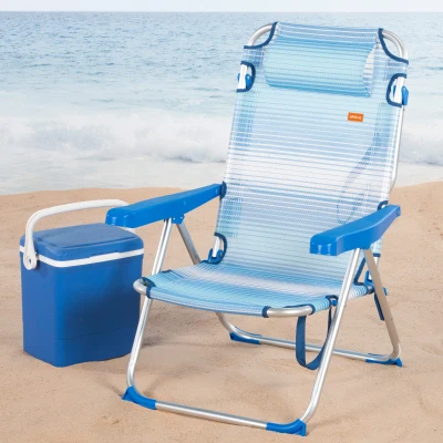 Silla de Playa Plegable Reclinable 5 Posiciones con Cojín y Asa, 77x12x62 Cm, Azul