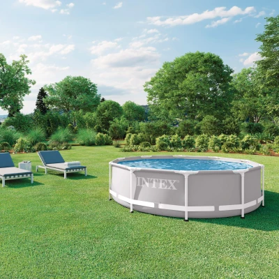 Piscina Desmontable Prisma Frame Intex con Estructura Metálica, 305x305x76 Cm, Gris
