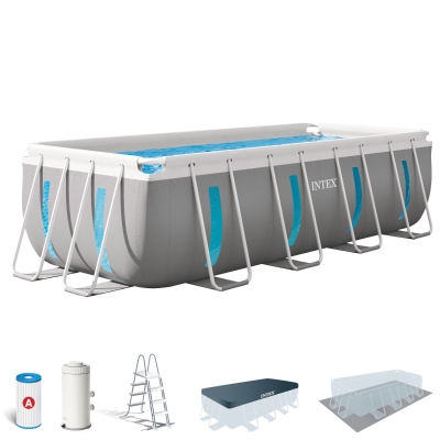 Piscina Desmontable Rectangular Clearview con Ventanas y Depuradora, 400x200x122 Cm, Gris Claro