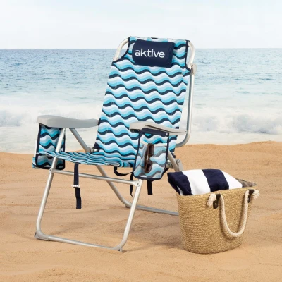 Silla de Playa Baja Plegable Multiposición XL Aluminio, 48x78x95 Cm, Azul