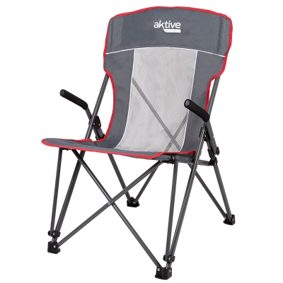 Silla Plegable Camping Antivuelco con Reposabrazos Removibles, 59x68x97 Cm, Gris