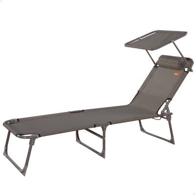 Tumbona Plegable de Playa con Parasol y Cojín Acolchado, 193x53x30 Cm, Gris