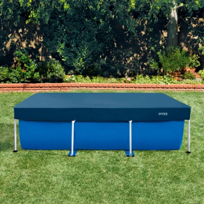 Cobertor Piscina Rectangular Vinilo Resistente con Drenaje, 270x163x20 Cm, Azul
