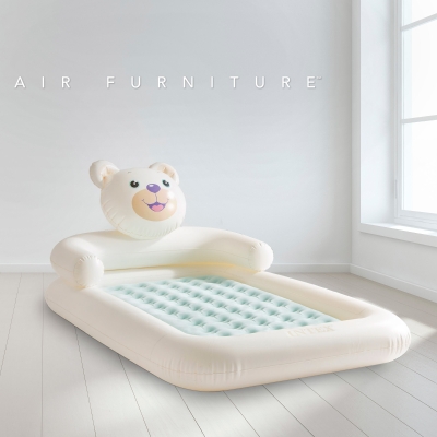 Colchón Hinchable Infantil Osito con Colchón Extraíble Fiber-Tech, 114x178x71 Cm, Crema