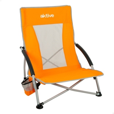 Silla de Playa Plegable Baja Transpirable con Posavasos y Funda, 16x16x76 Cm, Naranja