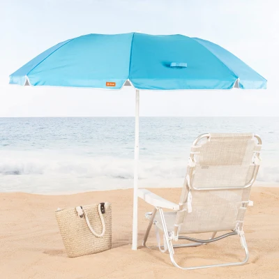 Sombrilla de Playa Plegable 8 Varillas Mástil Regulable, 180 Cm, Azul