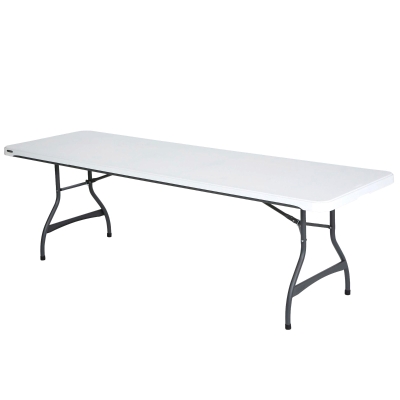 Mesa Rectangular Plegable con Estructura de Acero, 244x76x74 Cm, Blanco Efecto Granito
