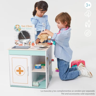 Hospital de Juguete Teamson 3 en 1 de Madera, 47,5x47,5x75,5 Cm, Natural
