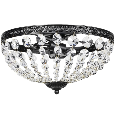HOMCOM Candeeiro de Teto de Cristal Clássico com 2 Suportes E14 40W Candeeiro de Teto Vintage com 168 Contas de Cristal Ø35x22 cm Preto